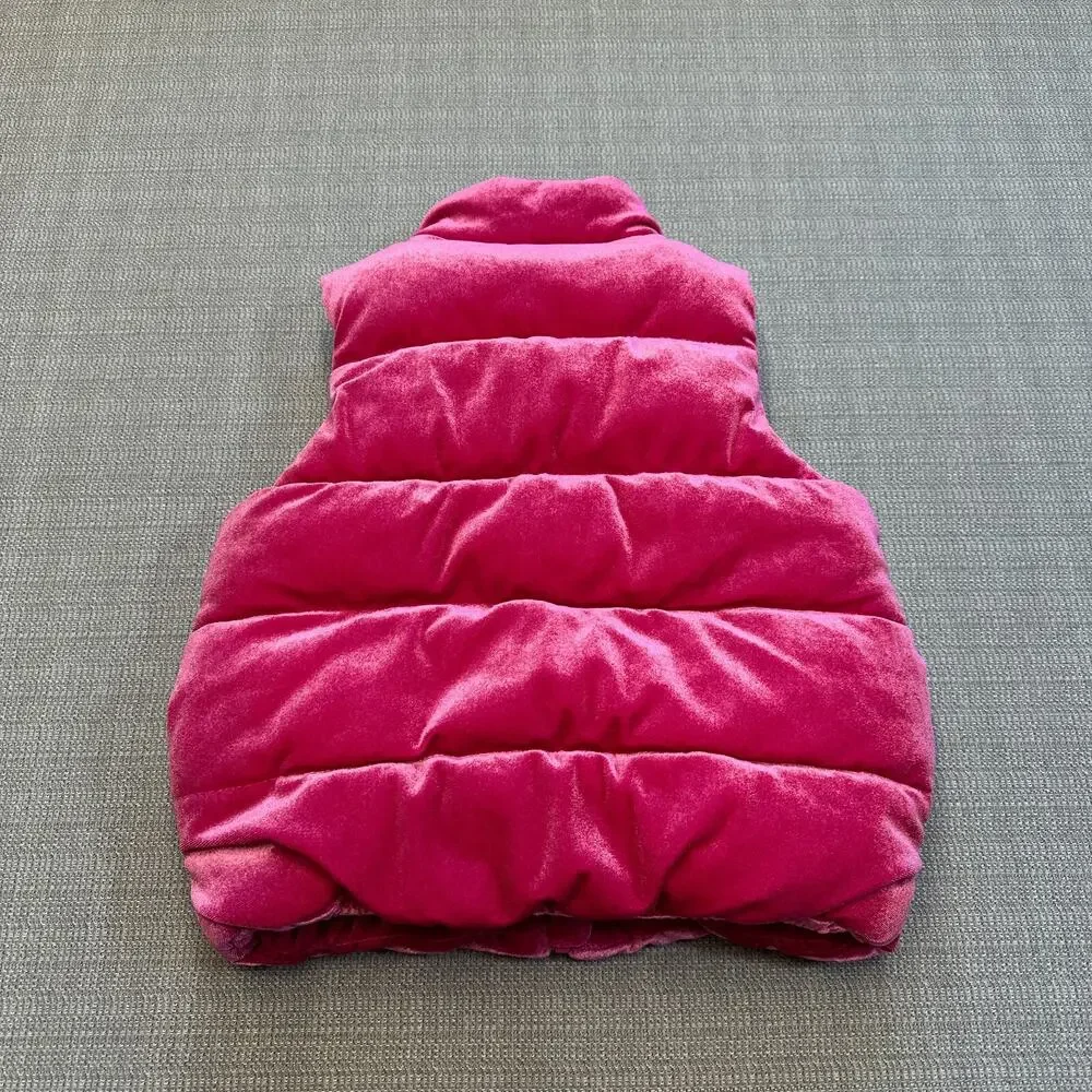 Gymboree Go Outside Puffer Vest size‎ 7-8 Medium Velour Hot Pink Full Zip